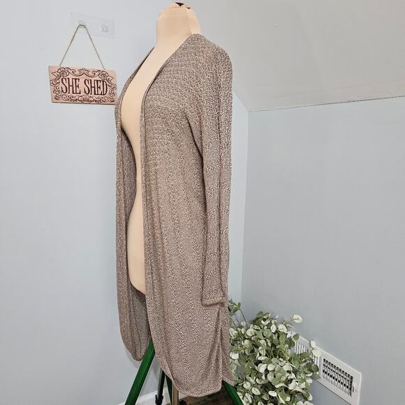 Chico's Cocoon Taupe Marled Open Knit Long Cardigan Duster Sweater Medium - Picture 4 of 10